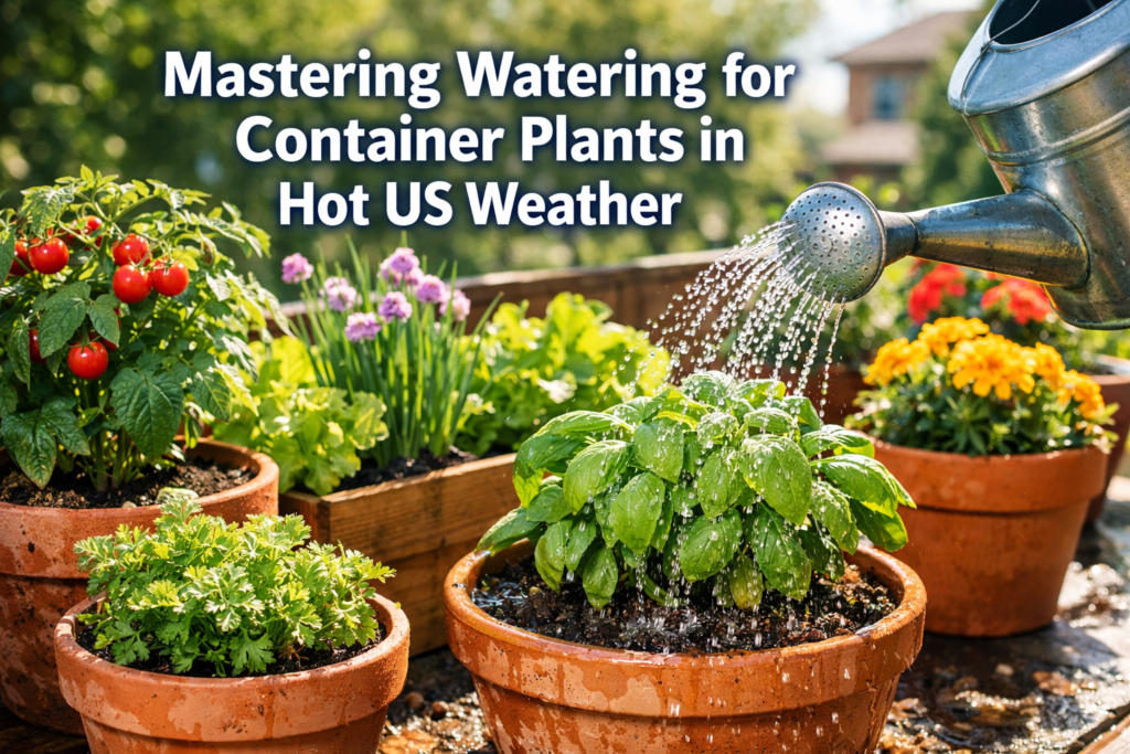 watering container plants in hot weather USA