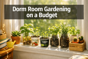 How can I start gardening in a dorm room on a tight budget?