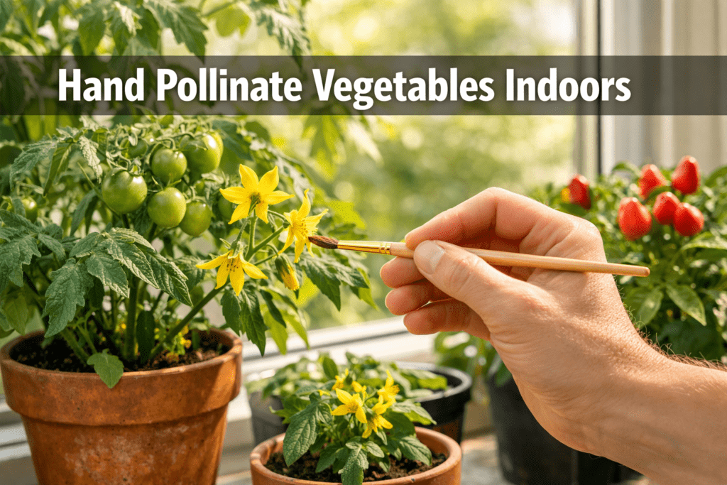 How do I hand pollinate vegetables indoors in my apartment?