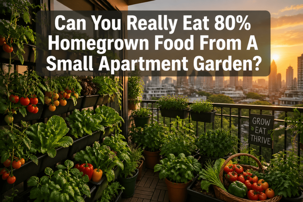 Is it realistic to eat 80% homegrown food from a small apartment garden?