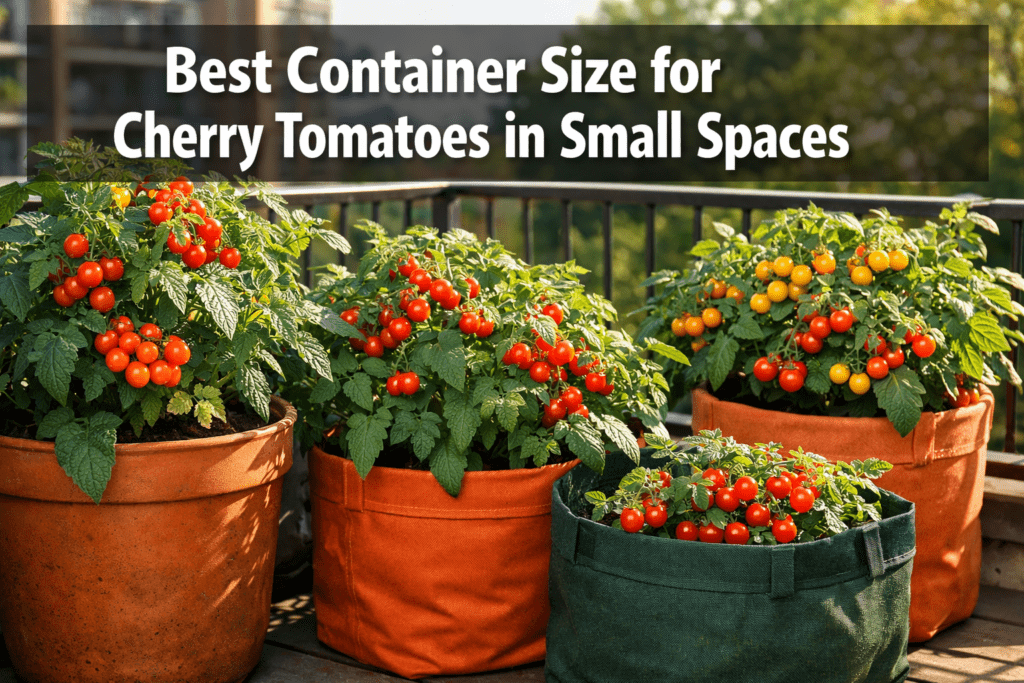 What's the best container size for cherry tomatoes in small spaces?