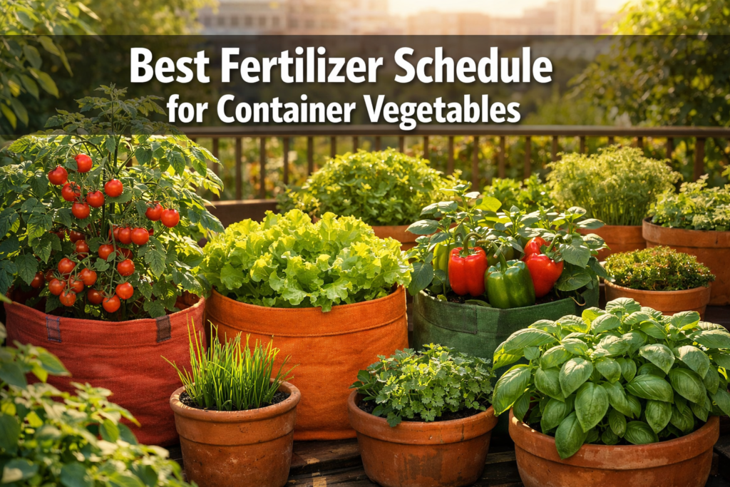What's the best fertilizer schedule for small space vegetables in containers?