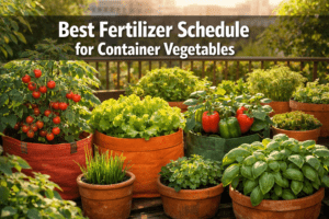 What's the best fertilizer schedule for small space vegetables in containers?