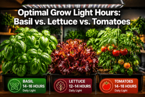 How many hours of grow light does basil need vs lettuce vs tomatoes