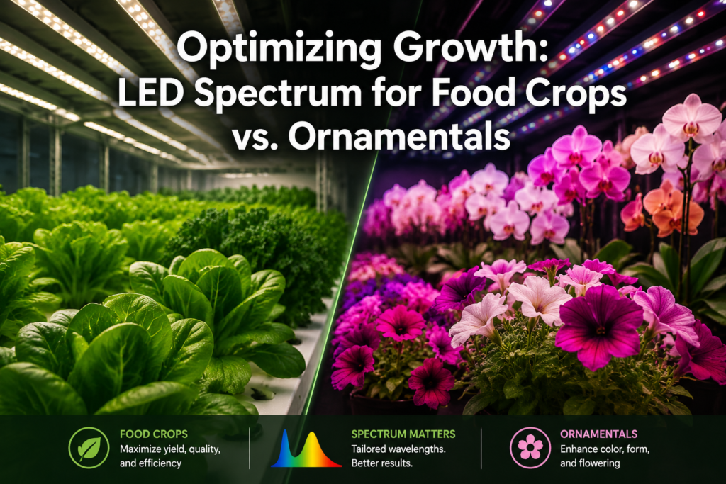 LED grow light spectrum explained for food crops vs ornamentals